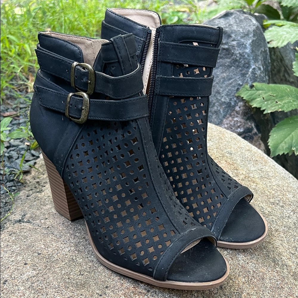 Brash Black Cut-Out Heeled Boots